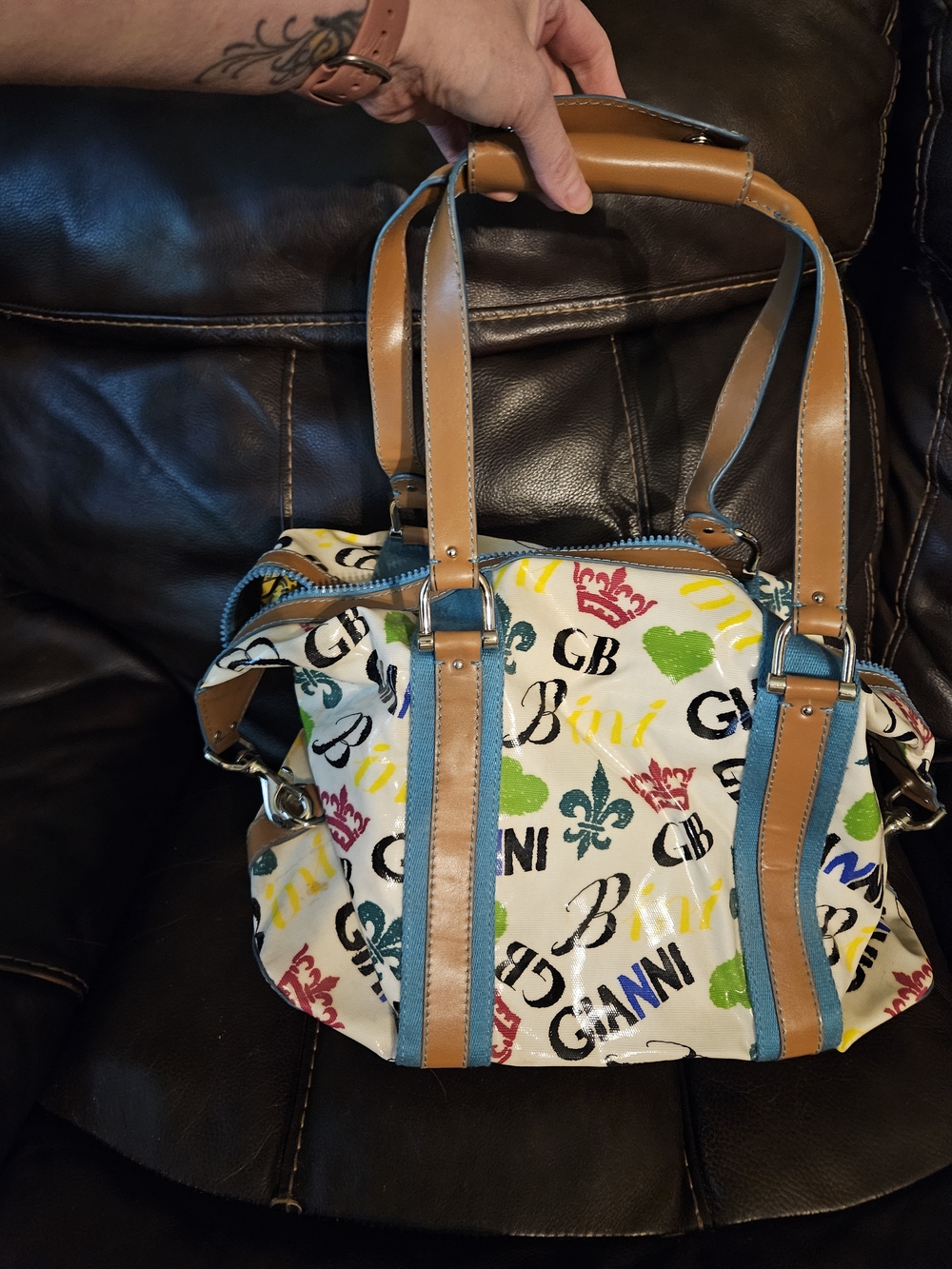 Vintage Ganni Bini Multicolor Logo Print Overnight Or Gym Bag